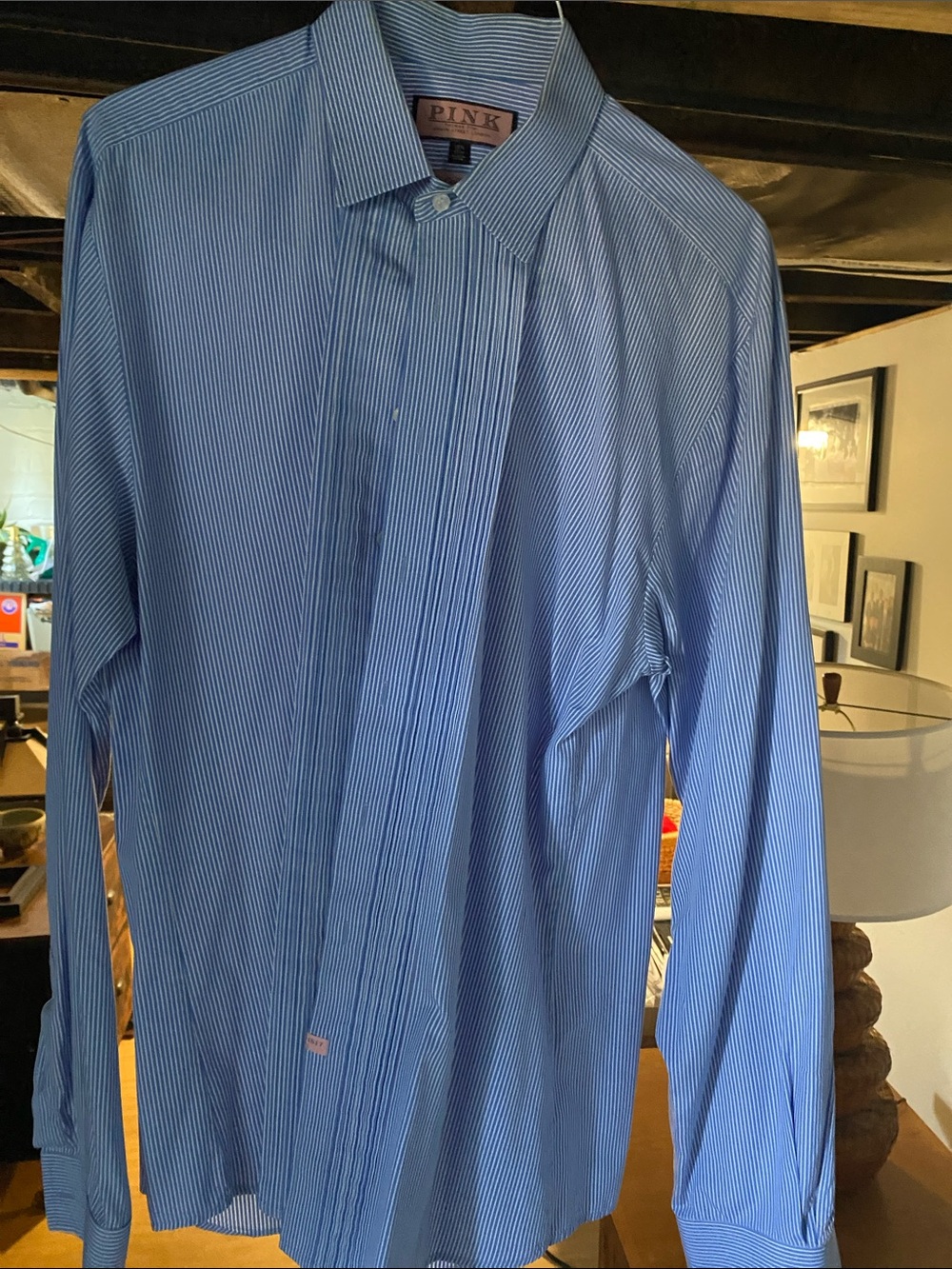 Thomas Pink Blue Pinstripe Men's Dress Shirt